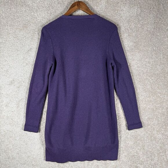 Eileen Fisher Organic Cotton Long Cardigan Small Purple Open Front Sweater Knit - Picture 10 of 10